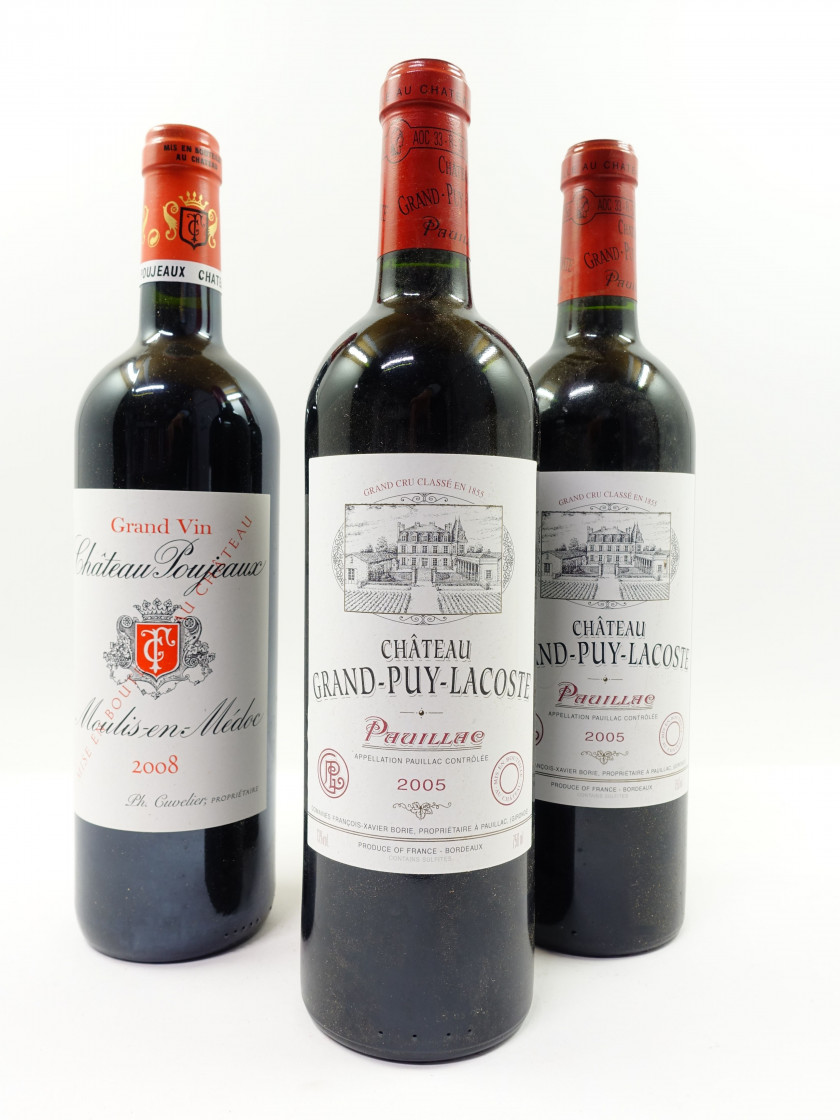 3 bouteilles  2 bts : CHÂTEAU GRAND PUY LACOSTE 2005 5è GC Pauillac
