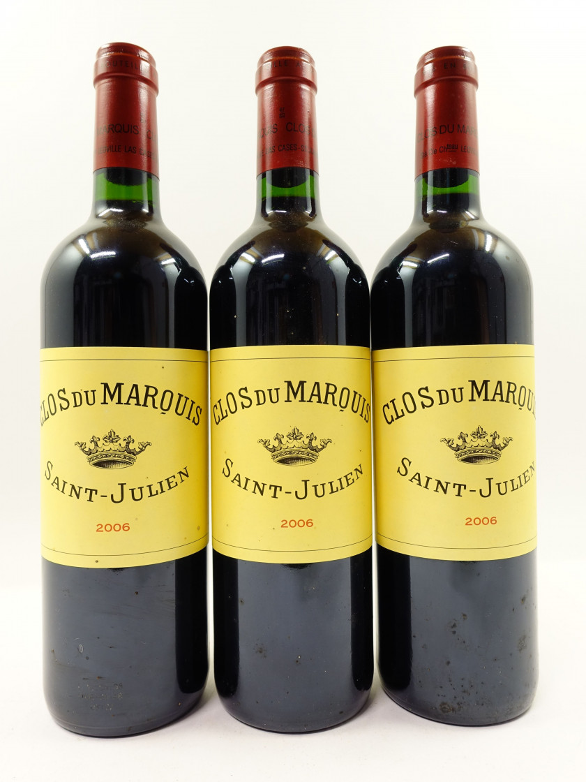 3 bouteilles CLOS DU MARQUIS 2006 Saint Julien (étiquettes léger tachées)