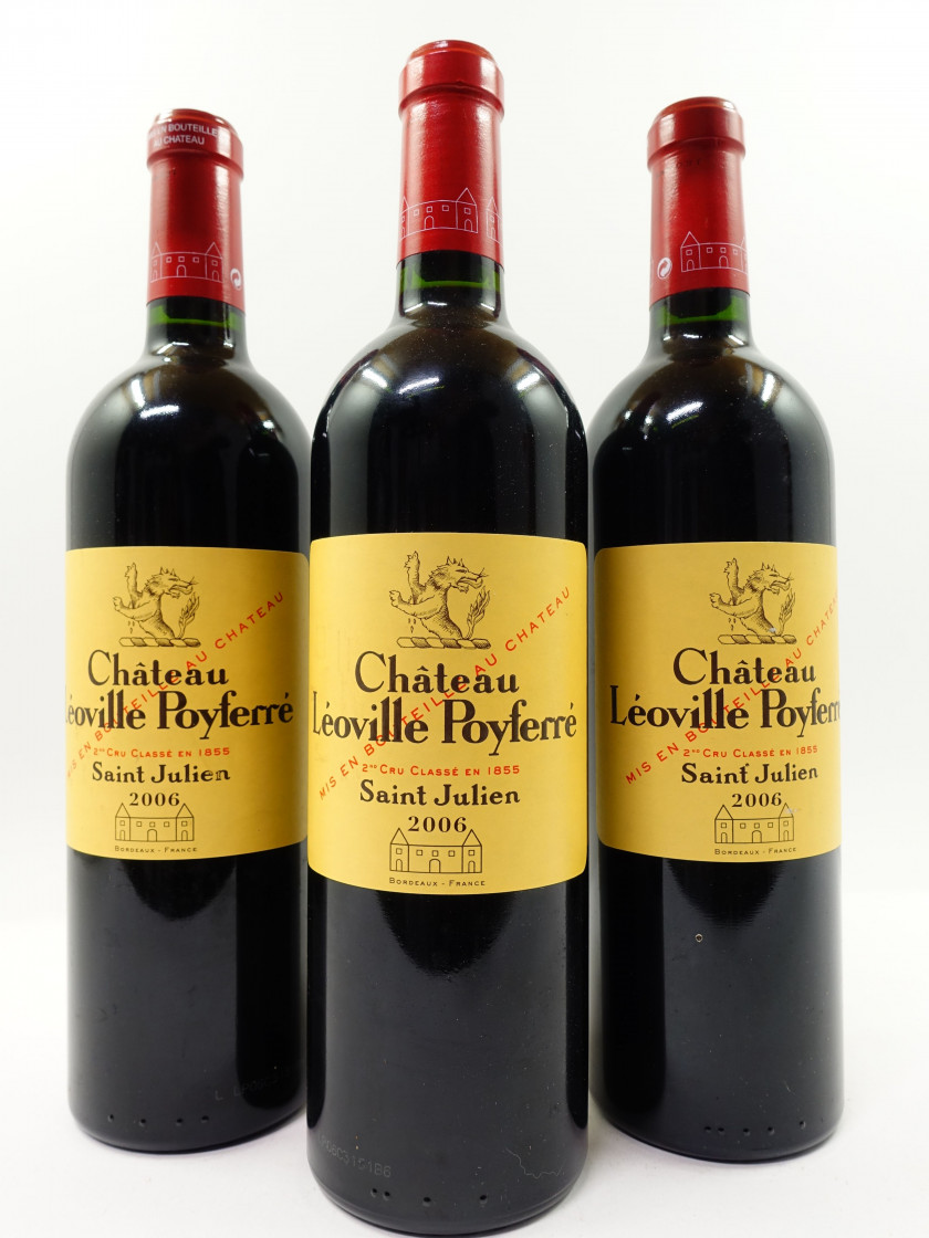 3 bouteilles CHÂTEAU LEOVILLE POYFERRE 2006 2è GC Saint Julien (1 contre étiquette tachée