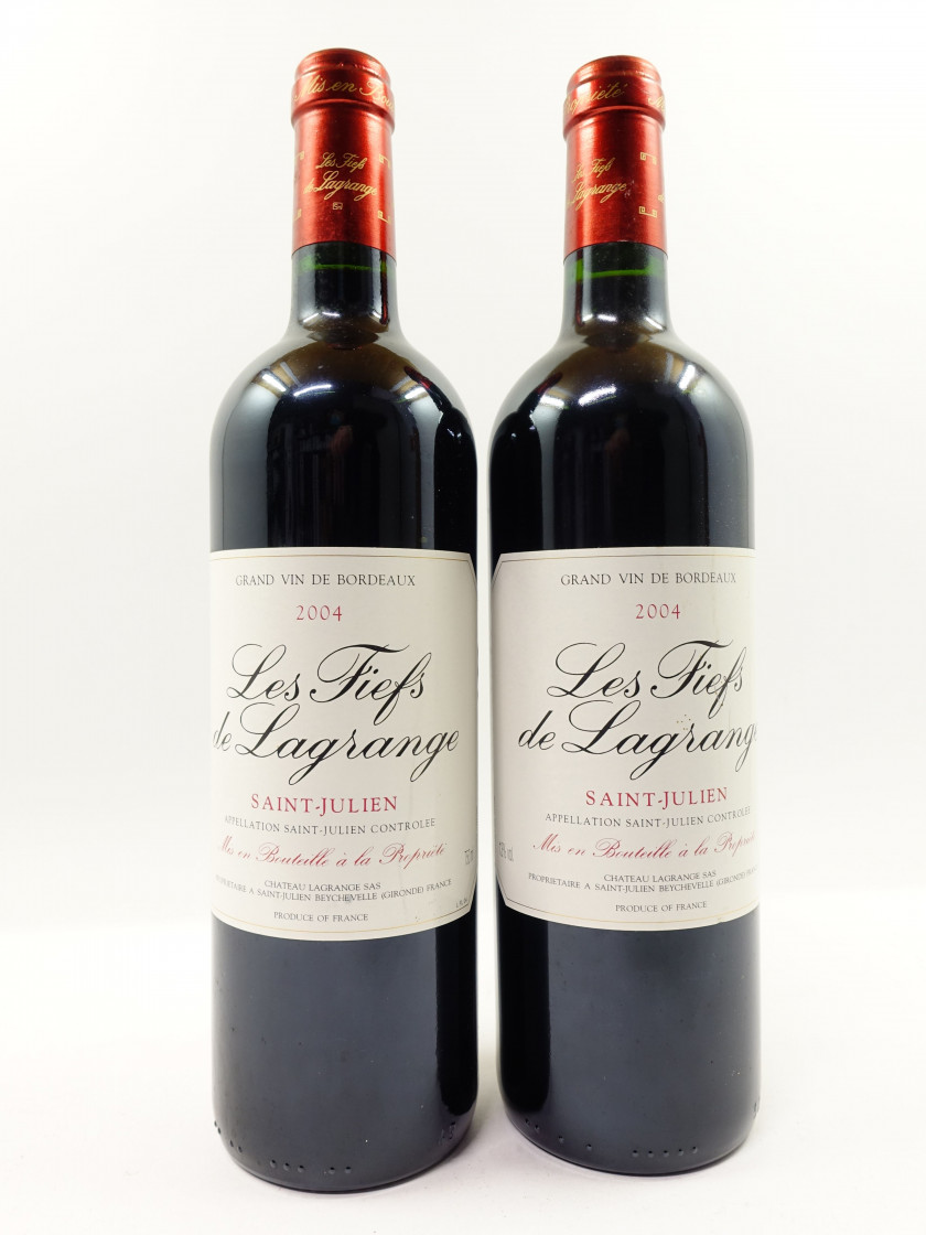 5 bouteilles LES FIEFS DE LAGRANGE 2004 Saint Julien (étiquettes léger abimées)