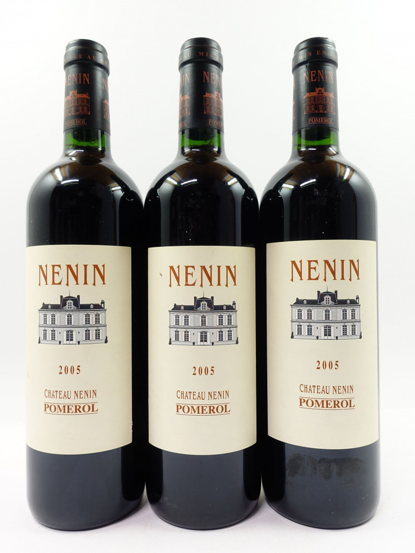 3 bouteilles CHÂTEAU NENIN 2005 Pomerol (étiquettes léger abimées)