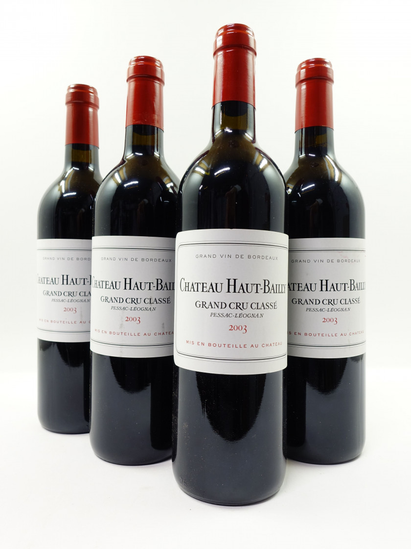 4 bouteille CHÂTEAU HAUT BAILLY 2003 CC Pessac Léognan (2 étiquettes léger tachées)