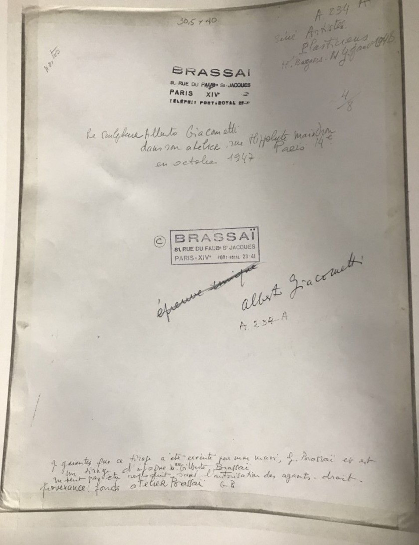 BRASSAÏ (Français - 1899 - 1984) Le Sculpteur Giacometti dans son atelier , rue Hippolyte Maindron, Paris 14e en octobre 1947 Epreuv...