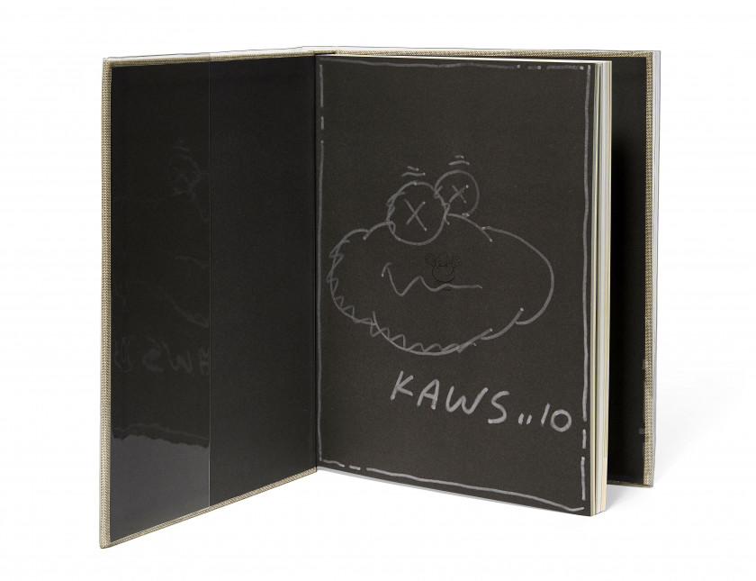 KAWS (Américain - Né en 1974) Sans titre - 2010 Marqueur blanc sur page de garde du livre KAWS