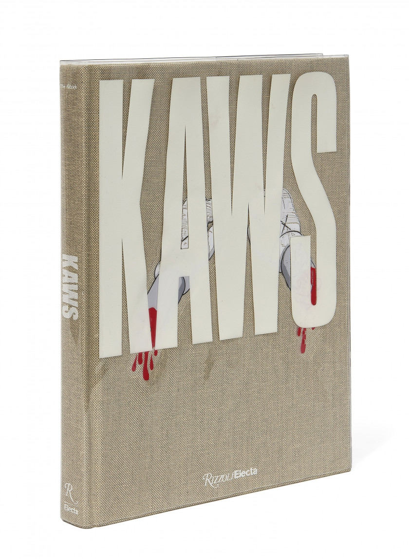 KAWS (Américain - Né en 1974) Sans titre - 2010 Marqueur blanc sur page de garde du livre KAWS