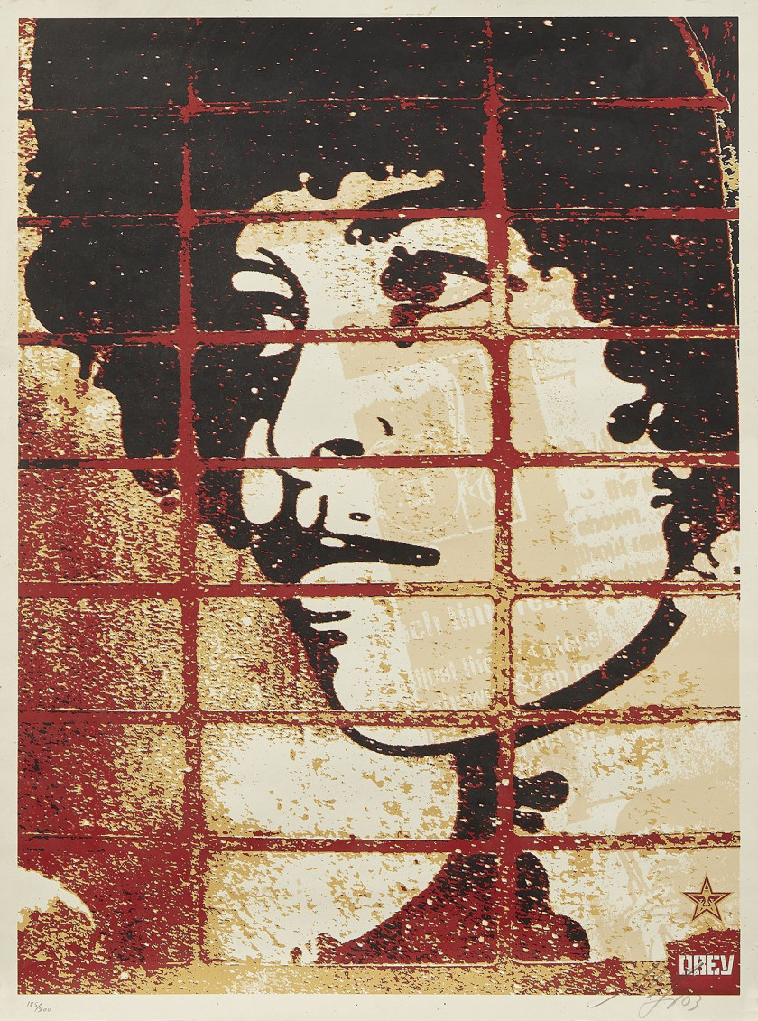 Shepard FAIREY ( OBEY GIANT) (Américain - Né en 1970) Obey Angela Rough - 2003 Sérigraphie en couleurs