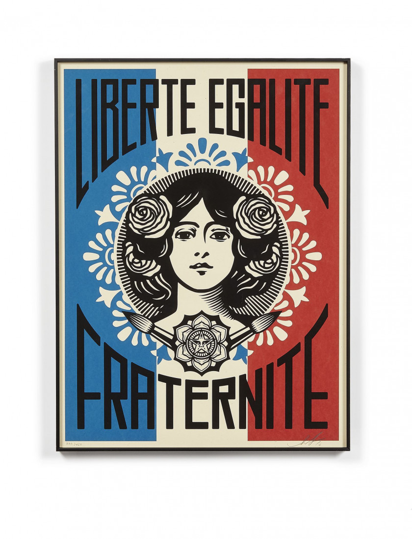 Shepard FAIREY ( OBEY GIANT) (Américain - Né en 1970) Liberté, Egalite, Fraternité - 2016 Sérigraphie en couleurs