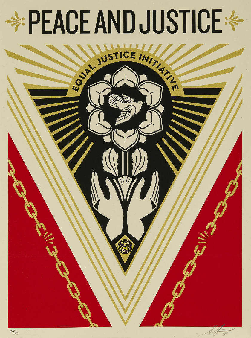 Shepard FAIREY ( OBEY GIANT) (Américain - Né en 1970) Peace & Justice Summit - 2018 Sérigraphie en couleurs