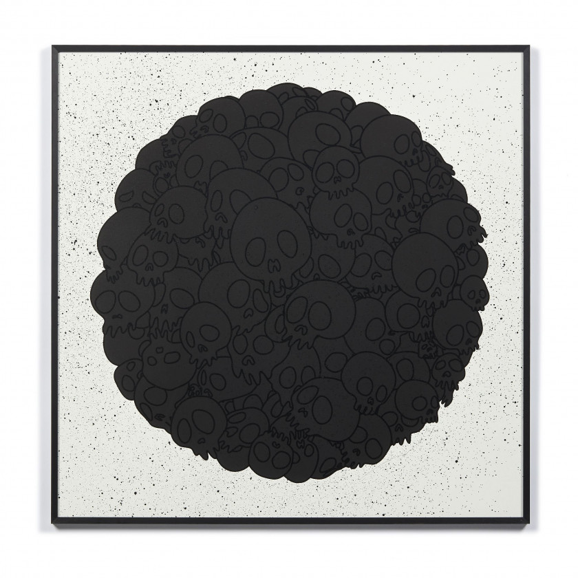 Takashi MURAKAMI (Japonais - Né en 1962) Black Skull Flower - 2020 Sérigraphie en noir et anthracite