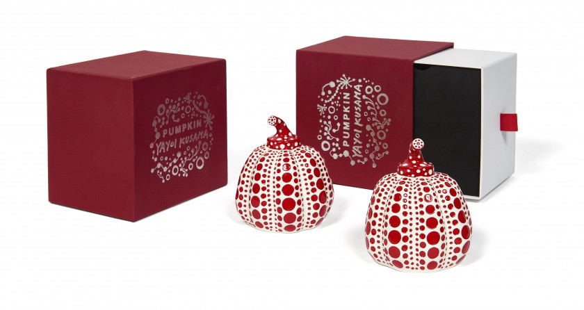 Yayoi KUSAMA (Japonaise - Née en 1929) Pumpkin (set de 2)- 2015 Résine peinte