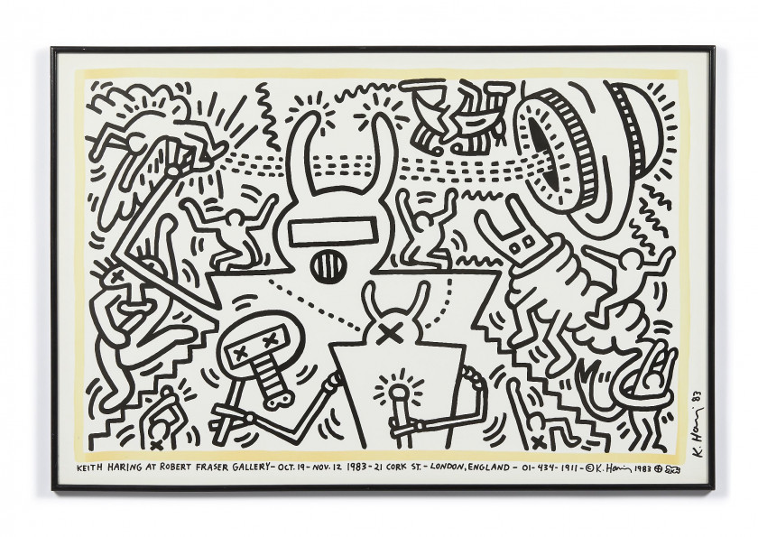 Keith HARING (Américain - 1958 - 1990) Affiche At Robert Fraser Gallery - 1983 Lithographie offset en couleurs