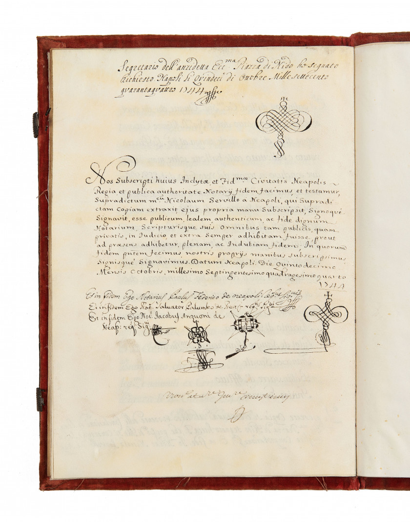[MANUSCRIT.- ITALIE.- NAPLES]  Registrazione o sia annotazione alli libri dell'eccelentissima piazza di Seggio di Nido delli eccelen..