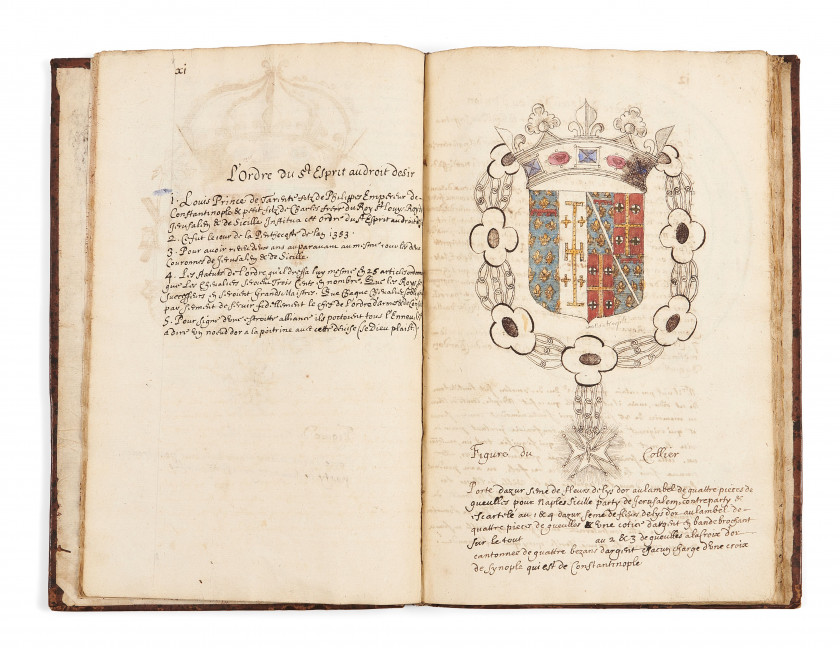 [MANUSCRIT.- ARMORIAL.- HÉRALDIQUE.- ORDRES MILITAIRES]  Institution royalle de toutes [sic] les ordres militaires de la Chrestienté...