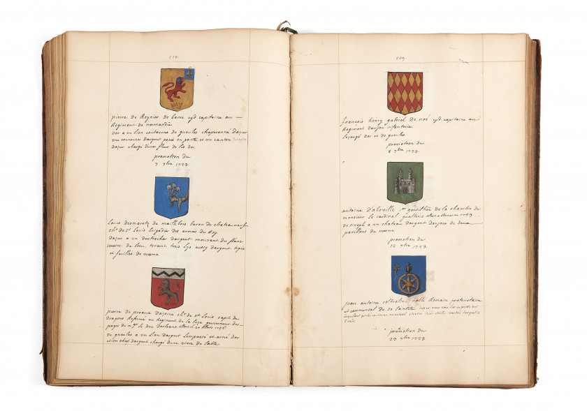 [MANUSCRIT.- ARMORIAL.- ORDRES MILITAIRES.- DORAT DE CHAMEULLES (Claude)]  Armorial général des ordres royaux, militaires et hospita...