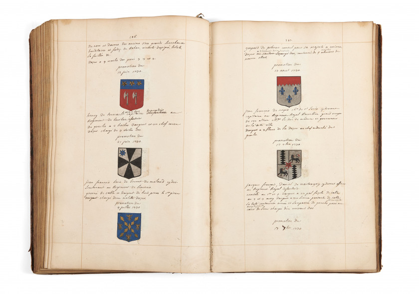 [MANUSCRIT.- ARMORIAL.- ORDRES MILITAIRES.- DORAT DE CHAMEULLES (Claude)]  Armorial général des ordres royaux, militaires et hospita...