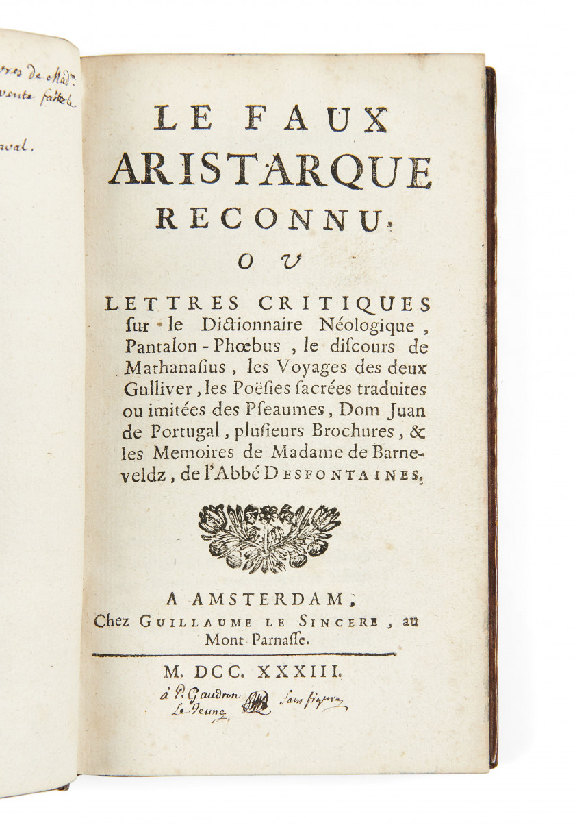 GAYOT DE PITAVAL (François)  Le Faux Aristarque reconnu.