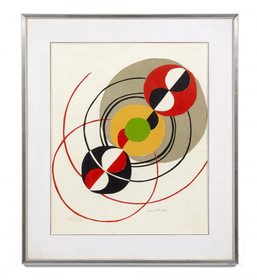 Sonia DELAUNAY (Ukrainienne, 1885 - 1979) Spoutnik - circa 1970 Lithographie en couleurs sur Japon nacré
