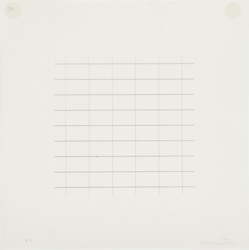 Agnès MARTIN (1912 - 2004) On a clear day – 1973 Une planche Lihtographie sur Japon, imprimée en gris