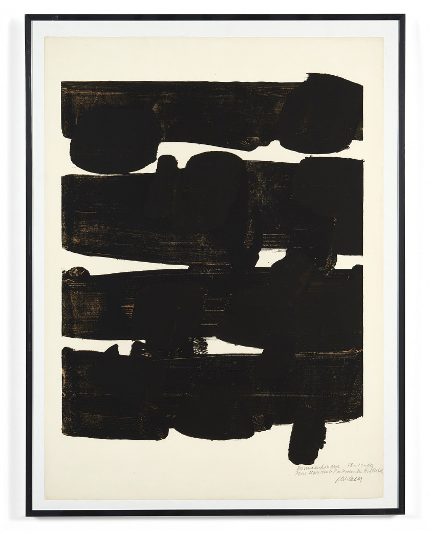 Pierre SOULAGES (Français, Né en 1919) Lithographie n°12 - 1964 Lithographie en noir et brun