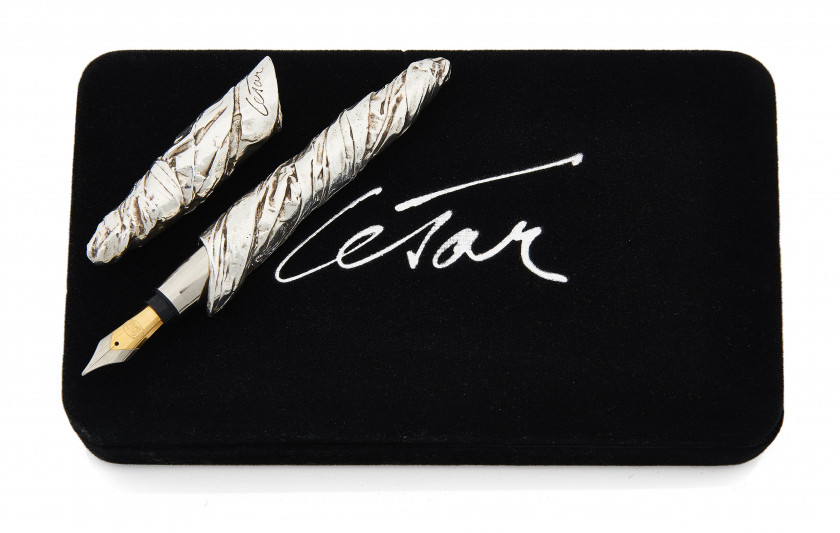 CÉSAR (Français - 1921 - 1998) Stylo Plume - 1995 Etain argenté