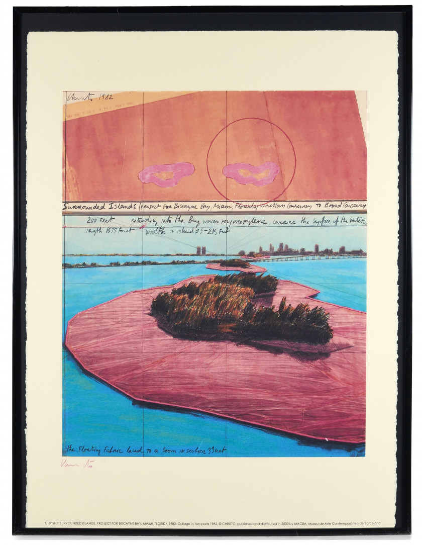 CHRISTO (1935 - 2020) Surrounded Islands, Project for Biscayne Bay , Miami, Florida 1982 - 2003 Lithographie offset en couleurs