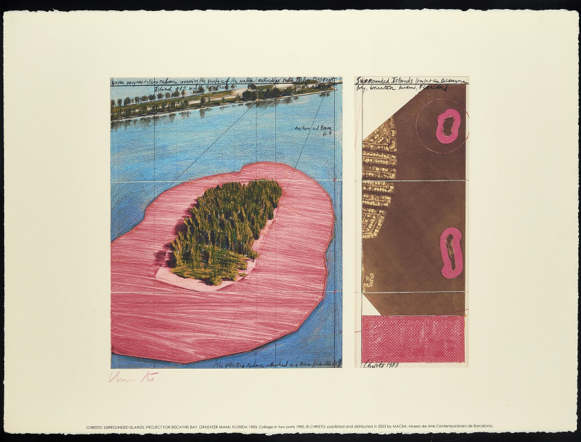 CHRISTO (1935 - 2020) Surrounded Islands Project for Biscayne Bay Graeater Miami Florida 1983 - 2003 Lithographie offset en couleurs