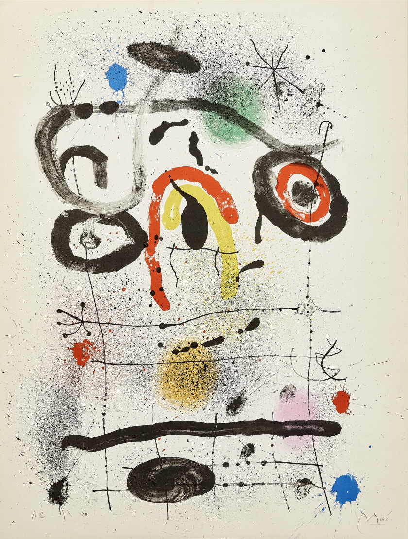 Joan MIRO (Espagnol - 1893 - 1983) Personnage au-dessus de l'horizon - 1965 Lithographie en couleurs