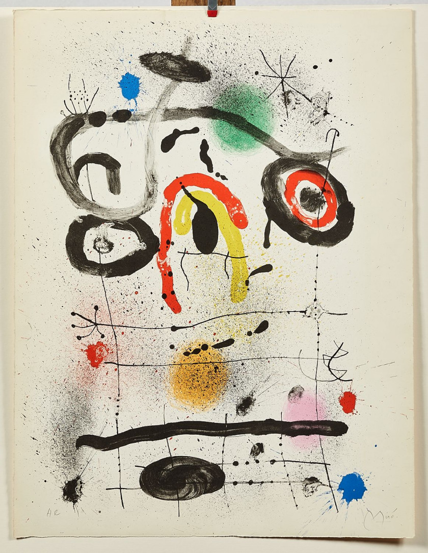 Joan MIRO (Espagnol - 1893 - 1983) Personnage au-dessus de l'horizon - 1965 Lithographie en couleurs