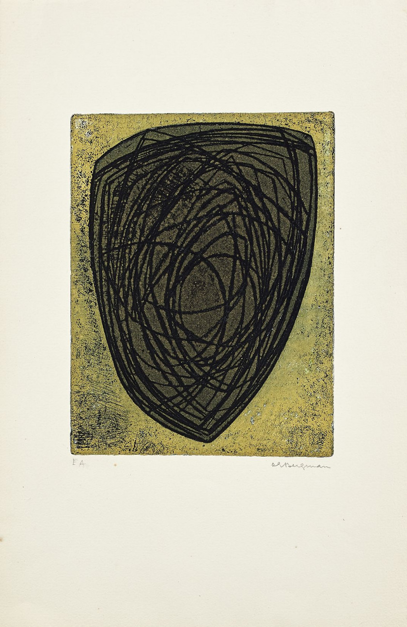 Anna Eva BERGMAN (1909 - 1987) Tête (G 15) – 1954 Eau-forte, aquatinte en couleurs et burin