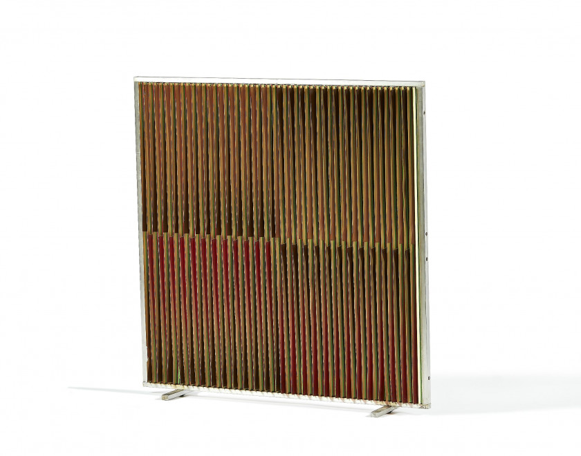 Carlos CRUZ-DIEZ (Franco-vénézuélien - 1923 - 2019) Physichromie MB - 1965 Acrylique sur carton peint, lamelles de plastique et méta...