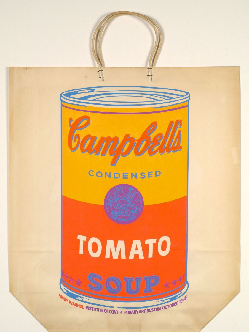 Andy WARHOL (d'après)  Campbell's soup can on shopping bag - 1966 Sérigraphie en couleurs sur sac de papier