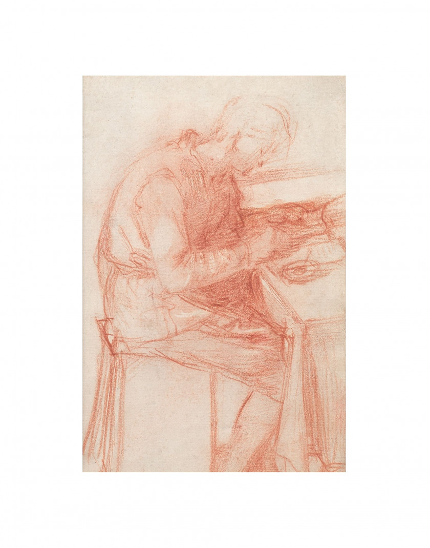 Giovanni Battista NALDINI Florence, 1535 - 1591 Recto : Homme songeant ; Verso : Homme à son bureau Sanguine et crayon noir
