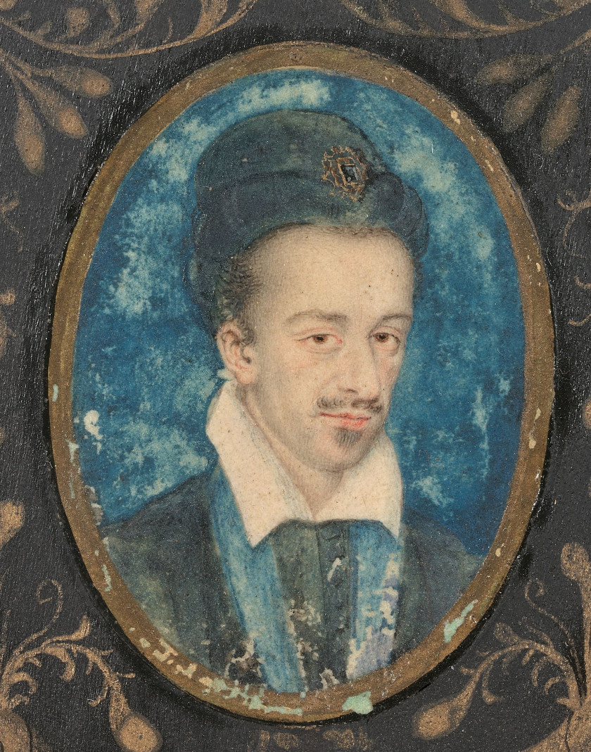 Atelier d'Etienne DUMONSTIER Paris, 1540 - 1603 Portrait du roi de France Henri III, entouré de motifs de rinceaux feuillagés postér..