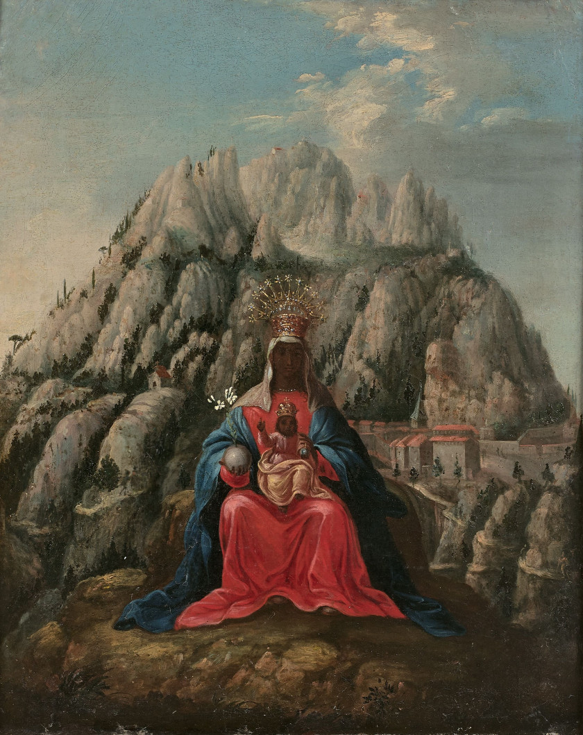 Ecole de Cuzco, XVIIIe siècle  La Vierge de Montserrat Toile