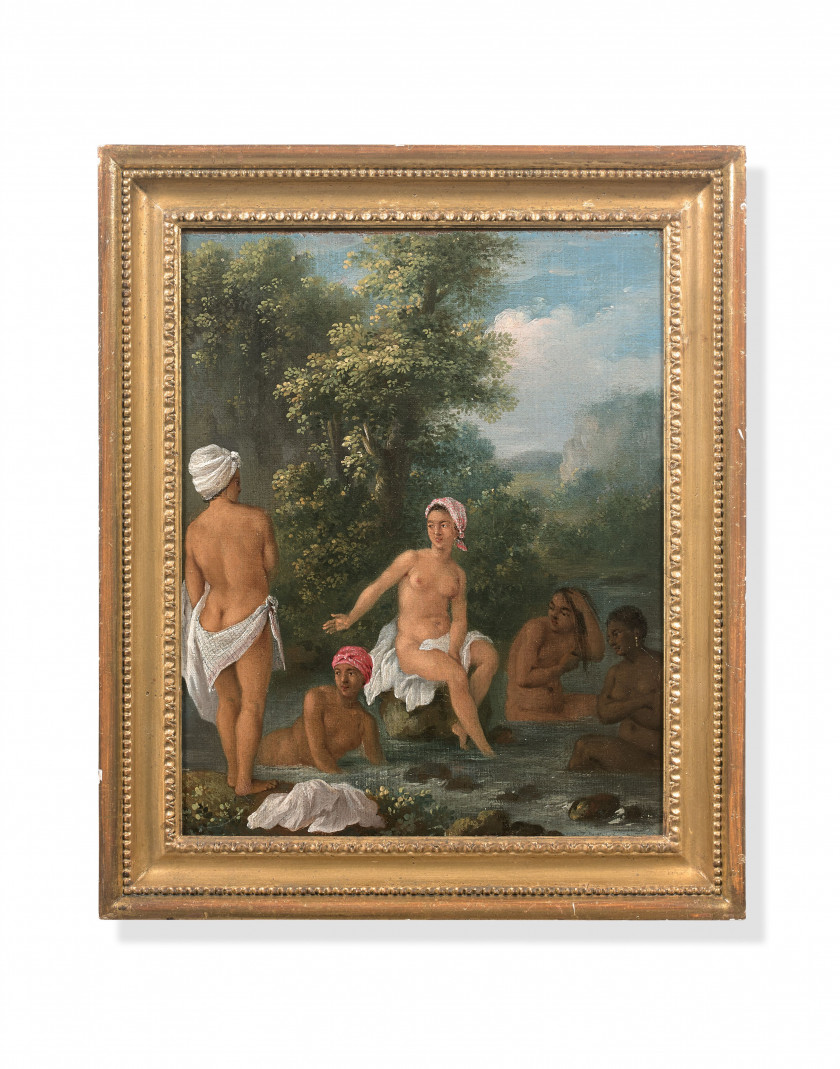 Augustino BRUNIAS Rome, vers 1730 - Roseau , La Dominique, 1796 Le bain des Dominicaines Toile