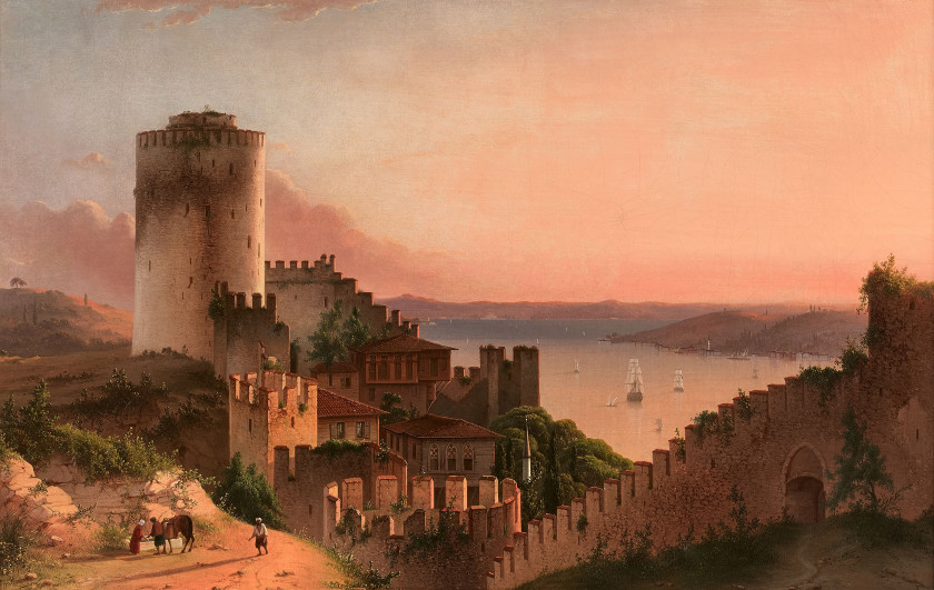 Ecole européenne vers 1840  Vue de la forteresse Rumeli Hisari sur le Bosphore Huile sur toile (Toile d'origine)