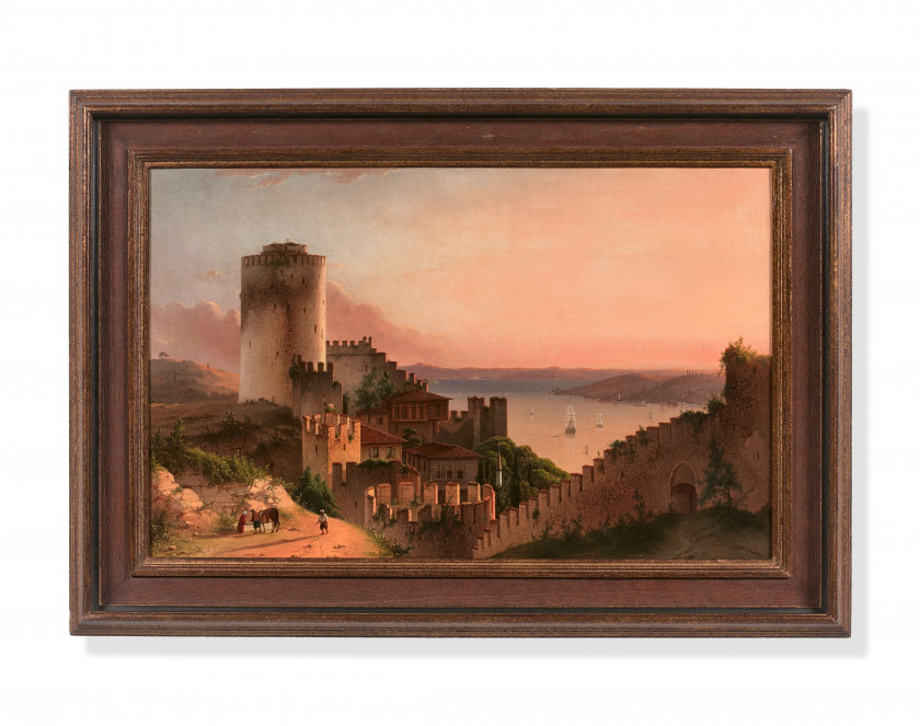 Ecole européenne vers 1840  Vue de la forteresse Rumeli Hisari sur le Bosphore Huile sur toile (Toile d'origine)