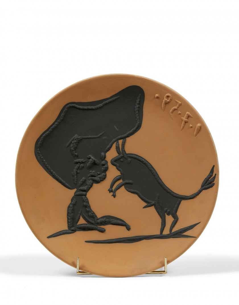 Pablo PICASSO (Espagnol - 1881-1973) Suite de 8 plats de différentes scènes de corrida - 1959 1er juillet Plat rond