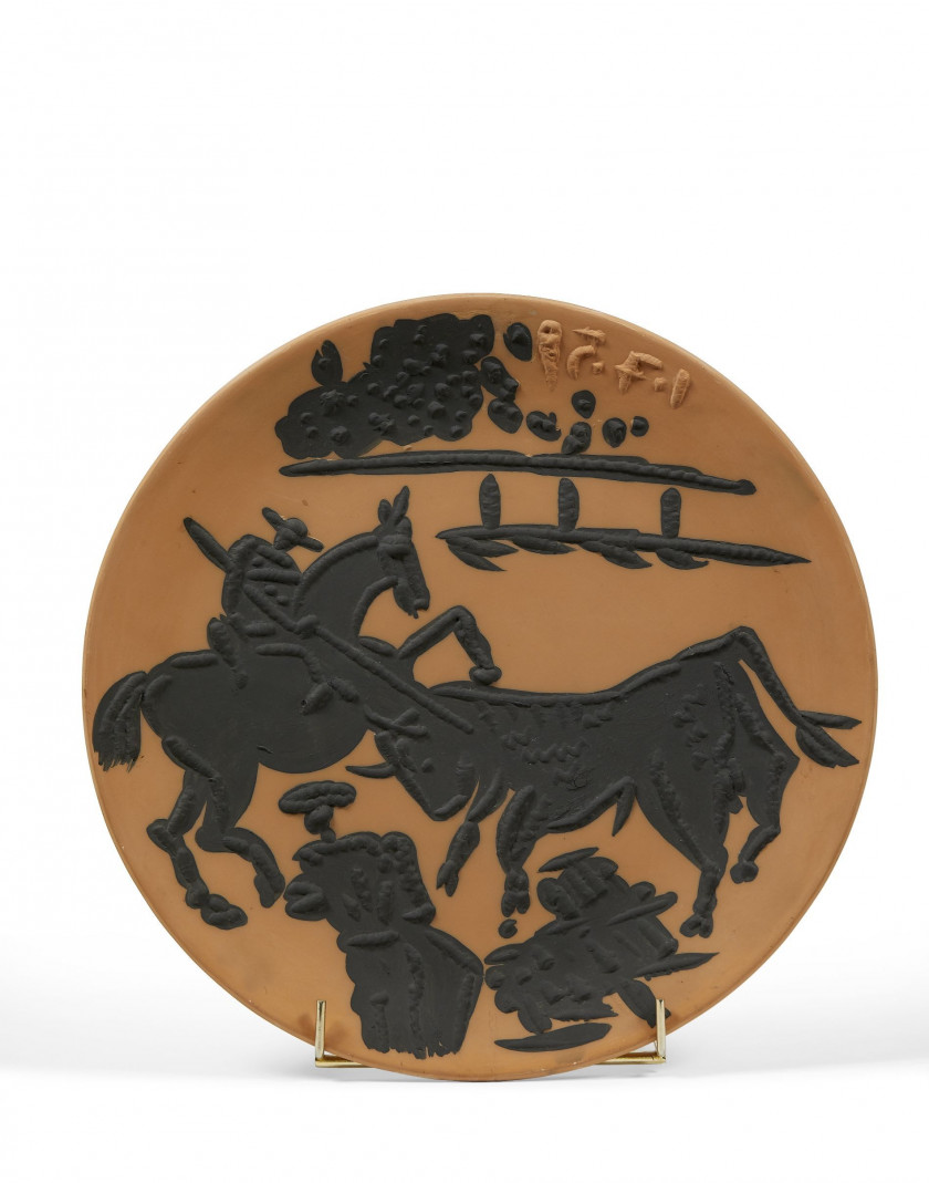 Pablo PICASSO (Espagnol - 1881-1973) Suite de 8 plats de différentes scènes de corrida - 1959 1er juillet Plat rond