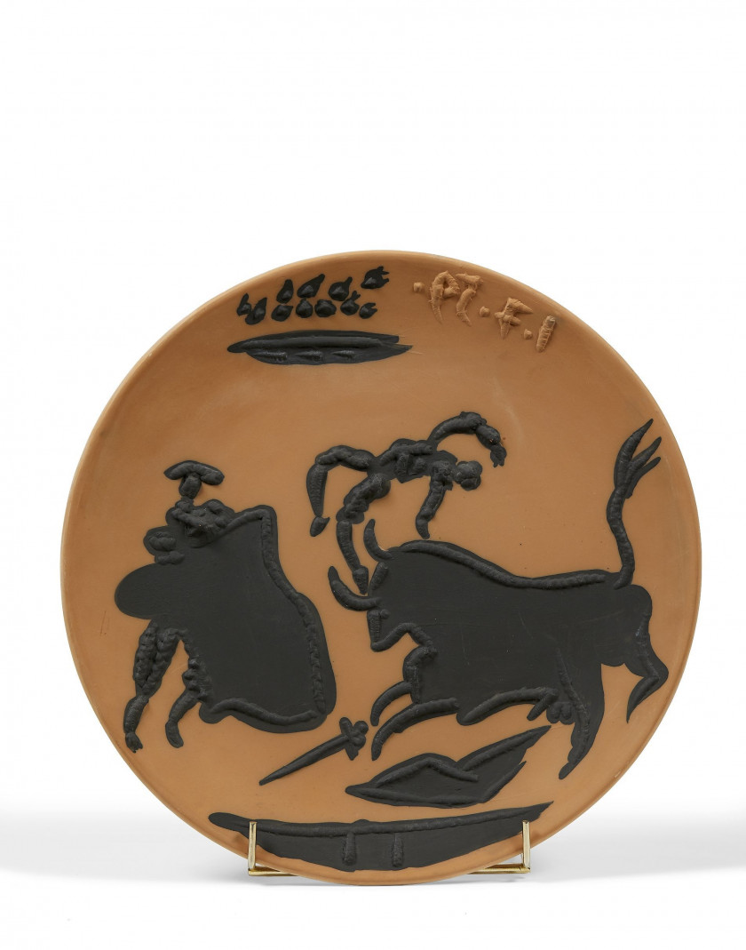 Pablo PICASSO (Espagnol - 1881-1973) Suite de 8 plats de différentes scènes de corrida - 1959 1er juillet Plat rond