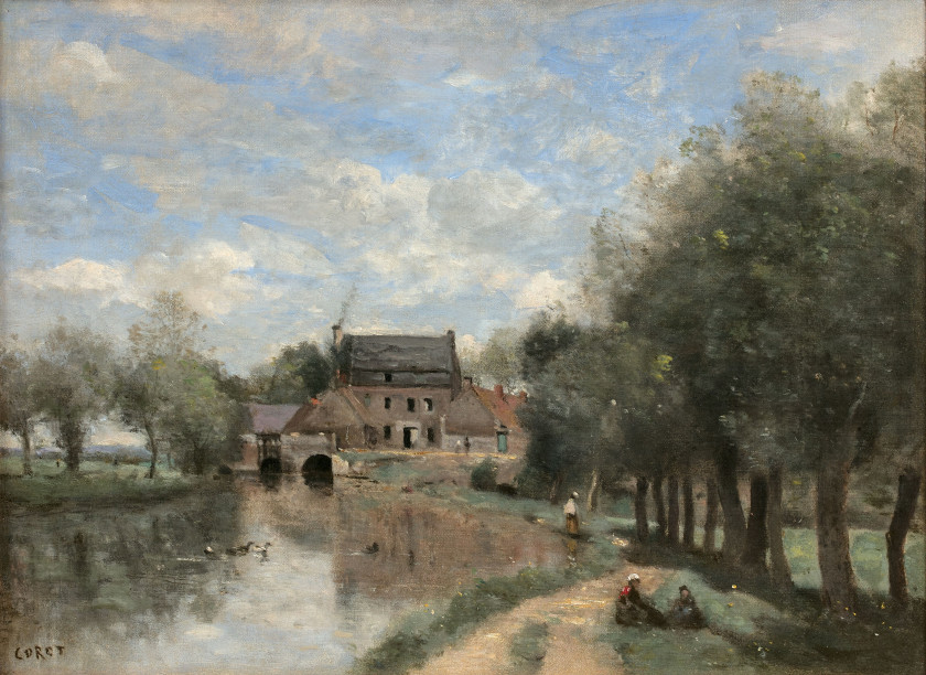 Jean-Baptiste Camille COROT Paris, 1796 - Ville d'Avray, 1875 Arleux-du-Nord; le Moulin Drocourt sur la Sensée Huile sur toile