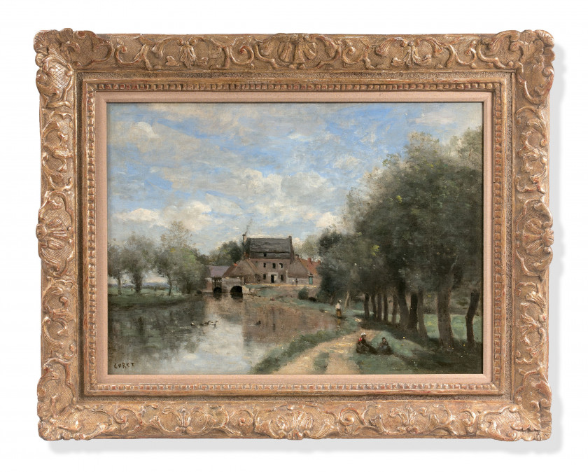 Jean-Baptiste Camille COROT Paris, 1796 - Ville d'Avray, 1875 Arleux-du-Nord; le Moulin Drocourt sur la Sensée Huile sur toile