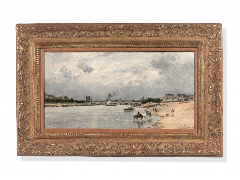 Stanislas LÉPINE Caen, 1835 - Paris, 1892 Le pont d'Austerlitz au quai de la Rapée, Paris Huile sur toile