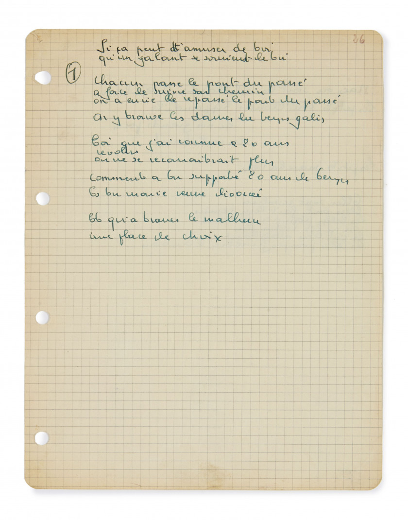 BRASSENS (Georges)  Manuscrit autographe pour les Funérailles d'antan.