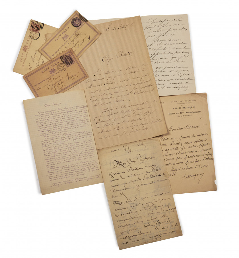 [BARROIS (Lucien)]  Réunion de 29 cartes, lettres et télégrammes à Lucien Barrois.