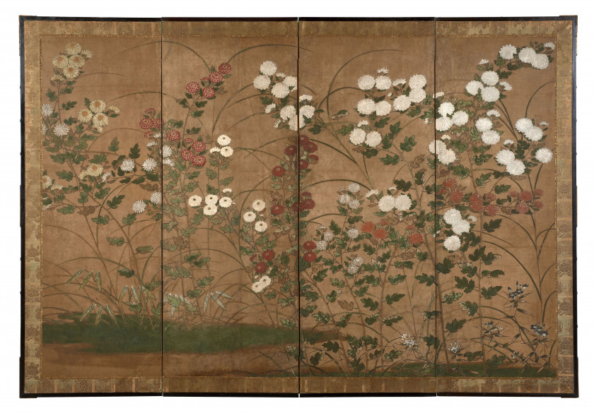 PARAVENT À QUATRE FEUILLES SUR PAPIER, Japon, époque Edo, XVIIe-XVIIIe siècle