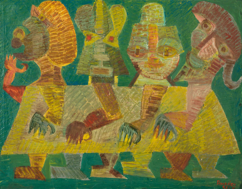 Amadou SECK né en 1950 - Sénégal Caravane verte, circa 1985-1990 Huile sur toile