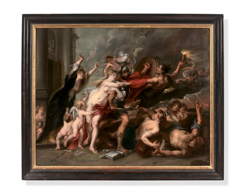 Ecole flamande du XVIIe siècle Entourage de Pierre Paul Rubens Les Horreurs de la Guerre Huile sur cuivre