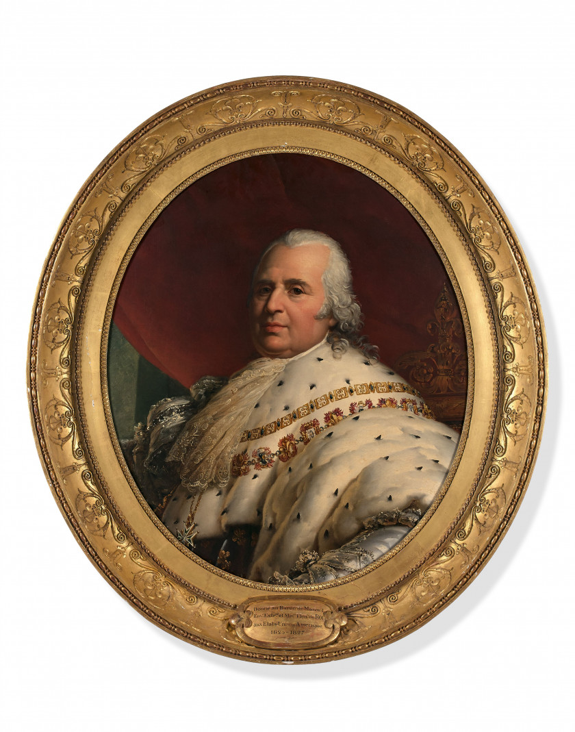 Ecole française du XIXe siècle Atelier de François Pascal Simon, baron Gérard Portrait du roi de France Louis XVIII Huile sur toile,...