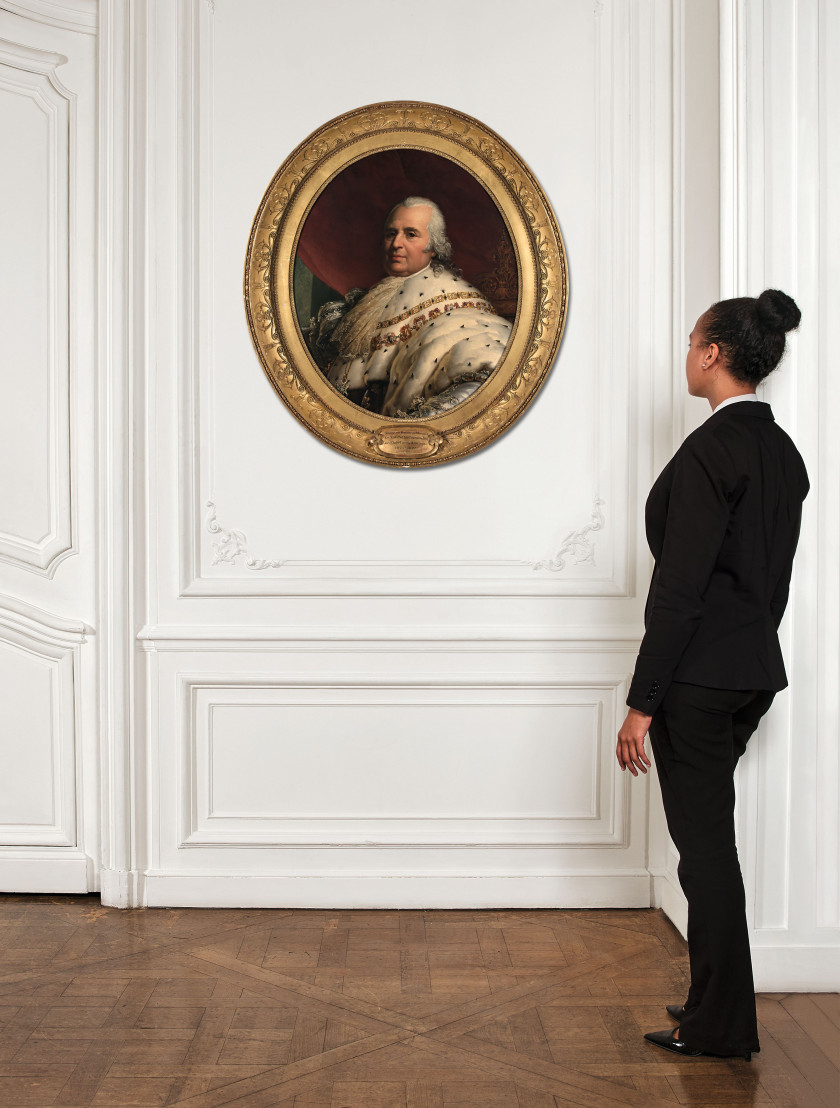 Ecole française du XIXe siècle Atelier de François Pascal Simon, baron Gérard Portrait du roi de France Louis XVIII Huile sur toile,...